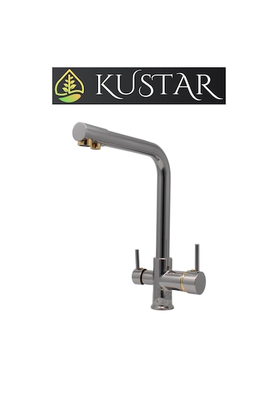 Kustar 3 Yollu Mutfak Eviye Bataryası Füme Gold Arıtma Çıkışlı Batarya