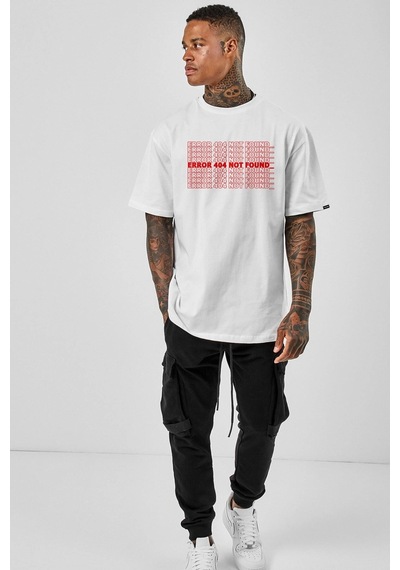Oversize Error Baskılı Beyaz Tshirt Nrage66 Beyaz