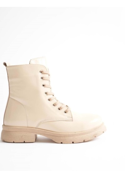 Analin Shoes Kadın Hakiki Deri Bağcıklı Fermuarlı Rahat Postal Bot Bej Rugan