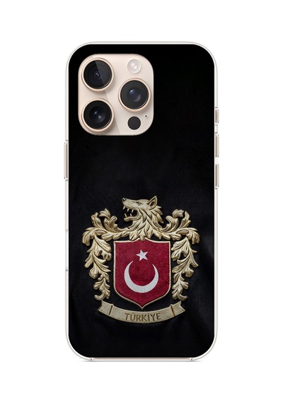 İphone 16 Pro Max Uyumlu Türk Sembolü Kurt Ve Bayrak Desenli Baskılı Silikon Kılıf Renkli