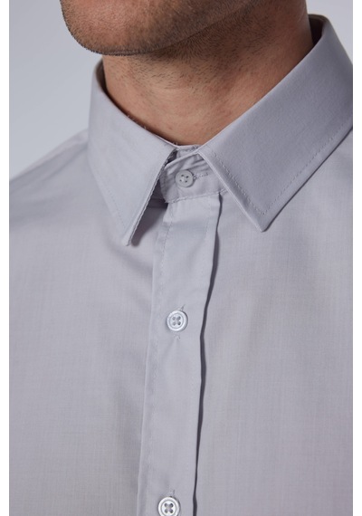 Tudors Slim Fit Uzun Kollu Pamuklu Kolay Ütü Gri Erkek Gömlek-29713-gri Gri