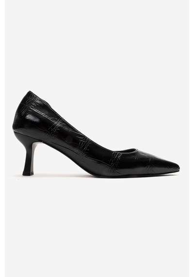 Luvishoes Arel Siyah Baskı Kadın Topuklu Ayakkabı Siyah