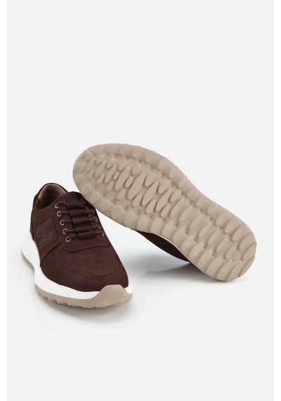 Yaya Erkek Kahverengi Nubuk Deri Bağcık Detaylı Sneaker