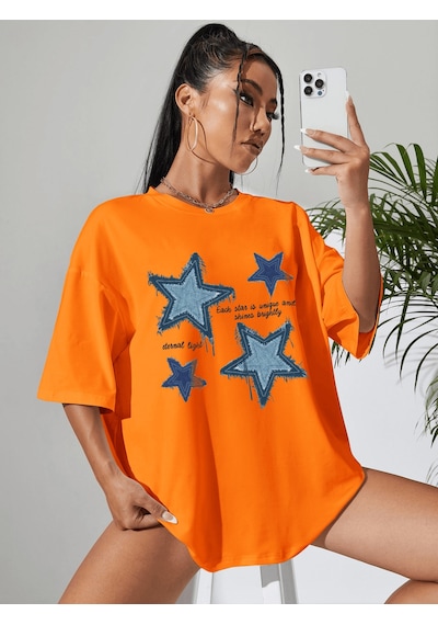 Uyguntarz Unisex Eternal Light Baskılı Tasarım Tshirt Turuncu