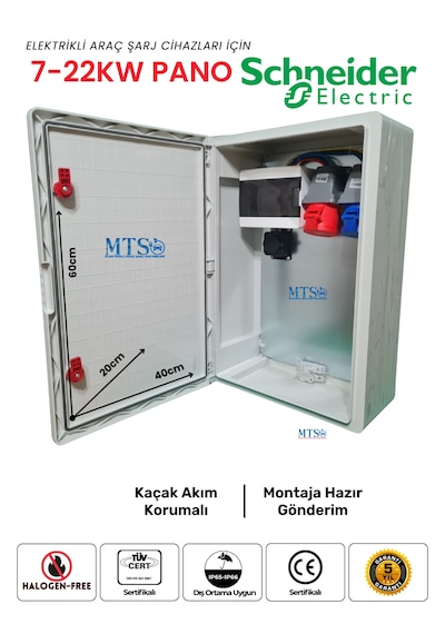 22kw + 7.4kw Schneider Ip66 Kilitlenebilir Kombinasyon Kutusu Panosu 5x32a + 3x32a + 220v Tesla Togg Uyumlu 22kw - 7.4kw