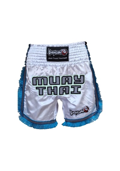Dragondo Mt3020 Apache Muaythai Şort Beyaz Püsküllü Muay Thai Şortu Beyaz