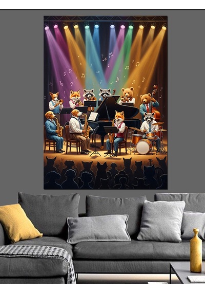 Ahşap Tablo Orkestra Çalan Hayvanlar Grubu Hayvan Tabloları