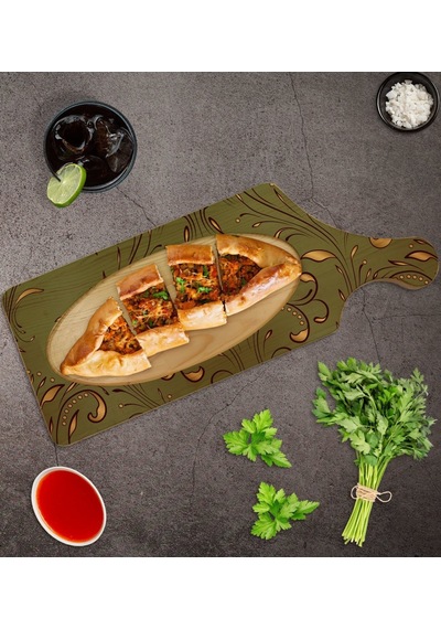Bk Gift Retro Motif Tasarımlı Dikdörtgen Şeklinde Doğal Ahşap Servis Ve Sunum Tabağı Model 4