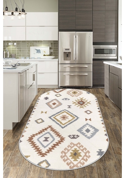 West Home Dijital Baskı Yıkanabilir Kaymaz Taban Leke Tutmaz Oval Mutfak Halısı Salon Halısı Ve Yolluk Wh 541 Multy Oval