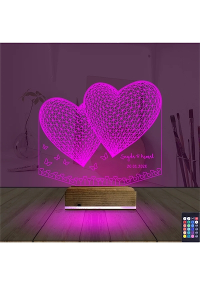 Luvivia Kalp Sevgiliye Hediye Kişiye Özel 3d Lamba - Masa Gece Lambası V15