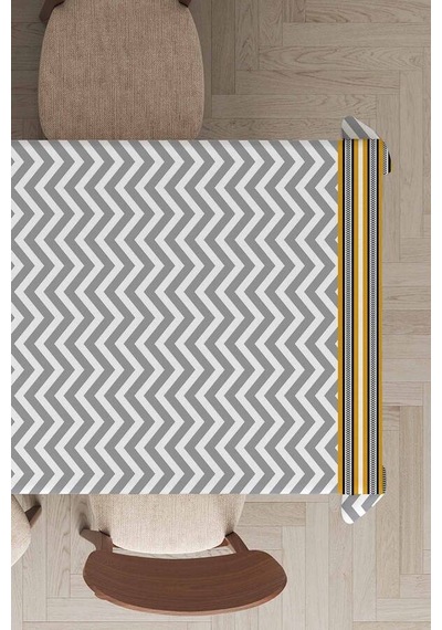 Gri Zigzag Desenli Dokuma Leke Tutmaz Masa Örtüsü Mso434n11