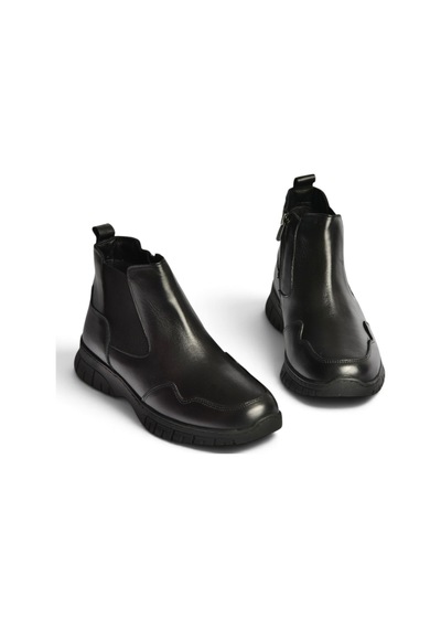 Fox Shoes Z555560803 Siyah Hakiki Deri Lastik Detaylı Kadın Bot