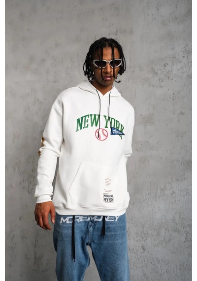 Baskılı Kapüşonlu Sweatshirt - Beyaz - Beyaz