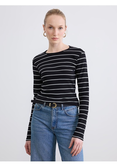 Lcwaıkıkı Basic Ekru Bisiklet Yaka Çizgili Kadın Body