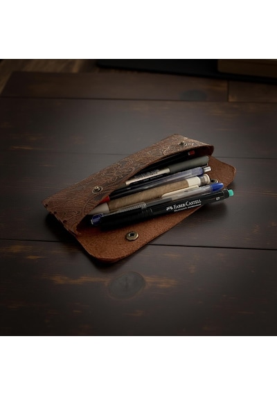 El Yapımı Kalemlik Hakiki Deri, Deri Küçük Kalem Kutusu İş, Ofis, Okul Aksesuar Tutucu, Klasik Ve Minimal El Yapımı Tasarım Vintage Kalemlik Desenli Taba Cok Renkli