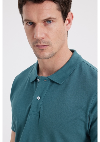 Tudors Erkek Slim Fit Dar Kesim %100 Pamuk Yeşil Polo Yaka Tişört-46205 Yeşil