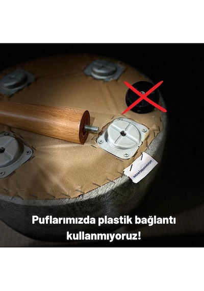 Asedia Miskin Naturel Teddy Kahve Ahşap Ayaklı Peluş Puf Makyaj Koltuğu Yuvarlak Tabure