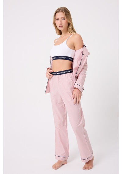 Lespadon Marısılk Seastrıpe Premium Dokuma Uzun Kollu Uzun Pantolonlu Kadın Pijama & Lounge Takımı-3188 Altın