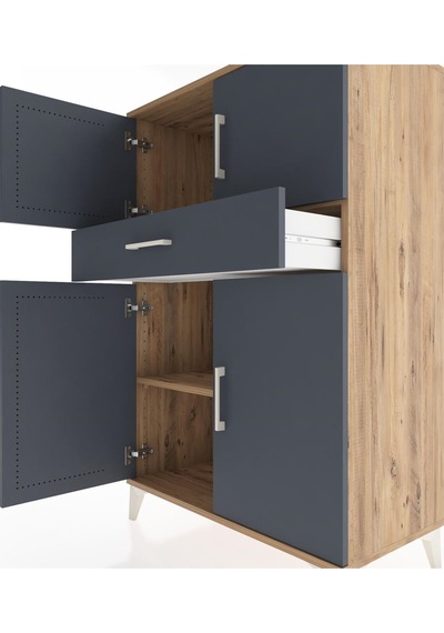 Hyperion Dolap 2 Raflı Tek Çekmeceli 4 Kapaklı 88x44x134 Çam-... Çam