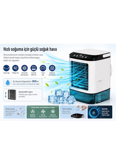 Mini Klima Soğutucu Ultrasonik Soğutmalı Vantilatör Serinetici Sesiz Ve Taşınabilir 900ml Su Hazneli Hava Nemlendirici Mini Fan Buz Konulabilir Usb 7 Farklı Led Işıklı Aşağa Yukarı Oynar Izgara Ofis 100 x 100 x 3 mm Mini Klima Soğutucu Ultrasonik Soğutmalı Vantilatör Serinetici Sesiz Ve Taşınabilir 900ml Su Hazneli Hava Nemlendirici Mini Fan Buz Konulabilir Usb 7 Farklı Led Işıklı Aşağa Yukarı Oynar Izgara Ofis 100 x 100 x 3 mm