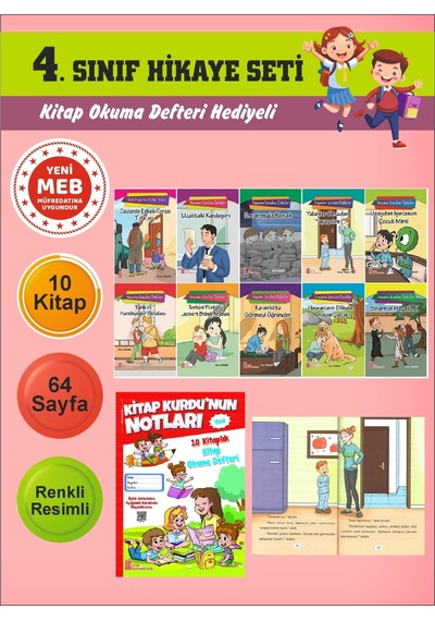 4.sınıflar İçin Okumayı Sevdiren 10 Lu Hikaye Seti 2 Kitap Okuma Defteri Hediyeli