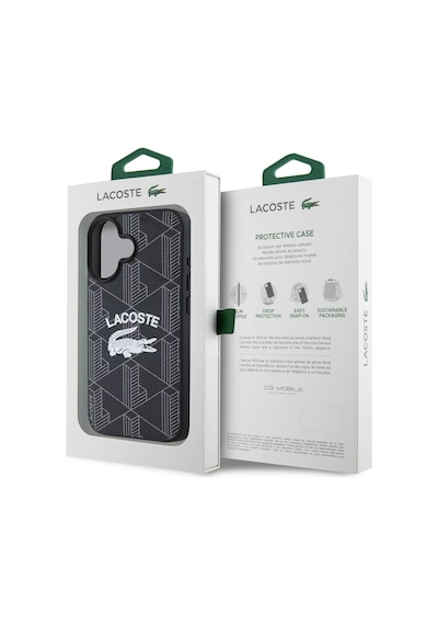Apple iPhone 16 Uyumlu Kılıf Lacoste  Lisanslı Magsafe Şarj Özellikli Mono Vintage Logo Siyah