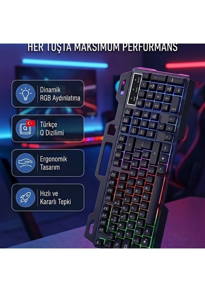 Rgb Oyuncu Klavye Ve Mouse Seti Türkçe Q Usb Klavye, 800-3200 Dpı Ayarlı Mouse