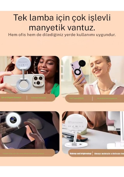 Magsafe Mini Selfie Lambası Aynalı Led Telefon Işığı Manyetik Şarjlı Vlog Tiktok Youtube Makyaj Çekim Işığı Siyah