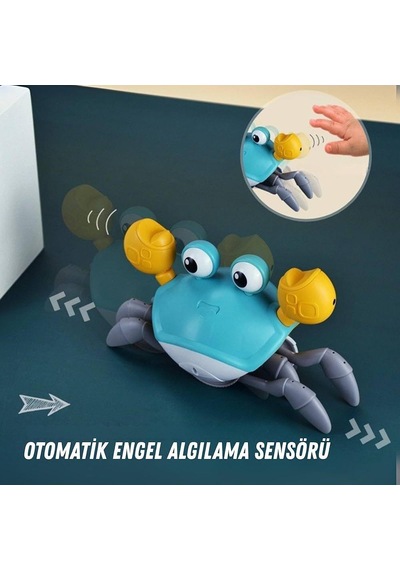 Neşeli Müzikli Sensörlü Işıklı Yürüyen Hızı Ayarlanabilen Oyuncak Yengeç Figürü Turkuaz 1