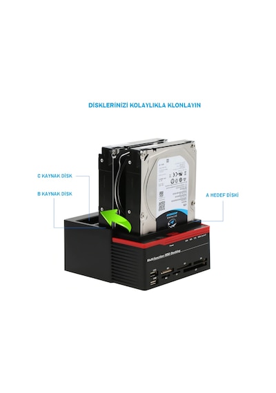 Harici Usb 3.0 2.5" 3.5" İde+2X Sata Yuvası Hdd Docking Station
