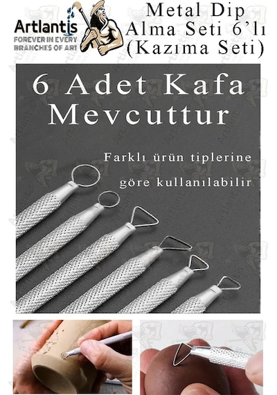 Tel Dip Alma Seti 6 Lı 13 Cm 1 Paket Kazıma Seti Paslanmaz Çelik Rötüş Modelaj Kil Heykel Çömlek Yapma Çubuğu Sanatsal