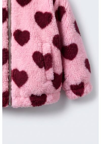 Magu Kız Çocuk Kalp Desenli Pembe Peluş Ceket