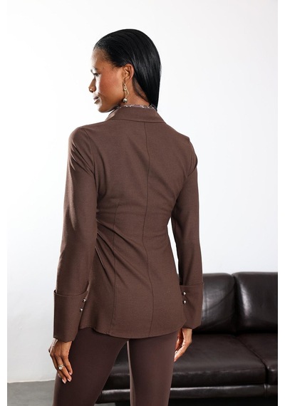 5in1Canpolat Kahverengi Metal Düğmeli Slim Fit Gömlek 1289 Kahverengi