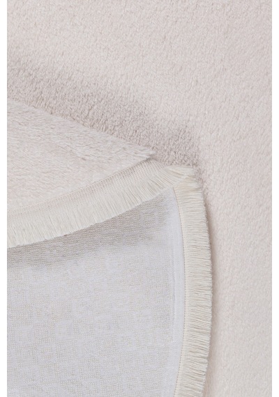 Vl Comfort Düz Saçaklı Peluş Halı Ekru Ekru Daire Düz Saçak