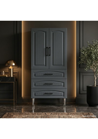 Garda Çok Amaçlı Dolap 60 Cm 2 Kapak 3 Çekmece Lake Koyu Gri Ral 7043 - Çok Amaçlı Kiler Dolabı Beyaz Garda Çok Amaçlı Dolap 60 Cm 2 Kapak 3 Çekmece Lake Koyu Gri Ral 7043 - Çok Amaçlı Kiler Dolabı Beyaz