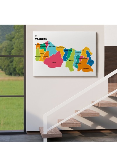 Trabzon İli Ve İlçeler Haritası Dekoratif Kanvas Tablo 1469 95 X 55