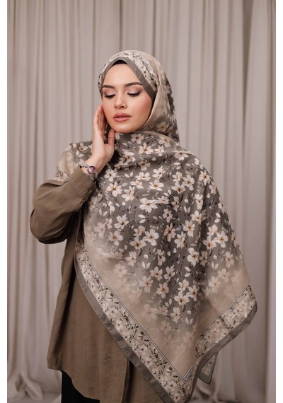Mimiyum Flora Desen Soft Şal Toprak