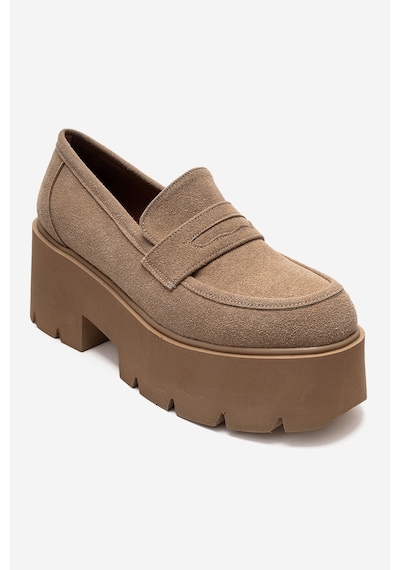 Luvishoes Santıa Toprak Süet Kadın Kalın Tabanlı Loafer Ayakkabı Toprak