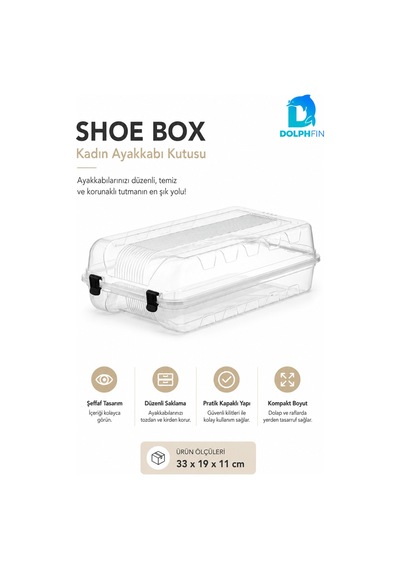 Kadın Ayakkabı Kutusu 33x19x11 Cm Plastik Dolap İçi Düzenleyici Şeffaf