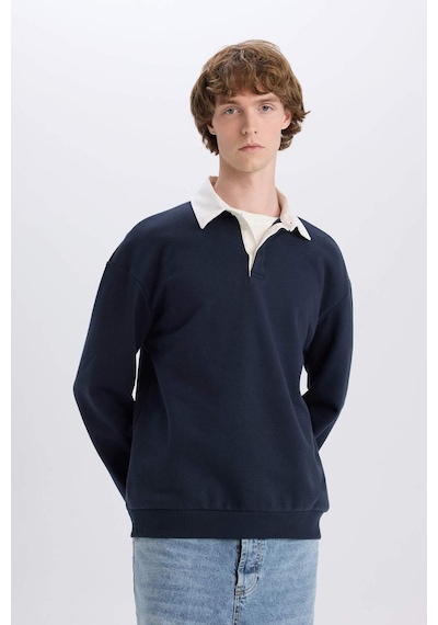 DeFacto Boxy Fit Polo Yaka Basic Düz Sweatshirt E6523AX24WNNV82 Lacivert DeFacto Boxy Fit Polo Yaka Basic Düz Sweatshirt E6523AX24WNNV82 Lacivert