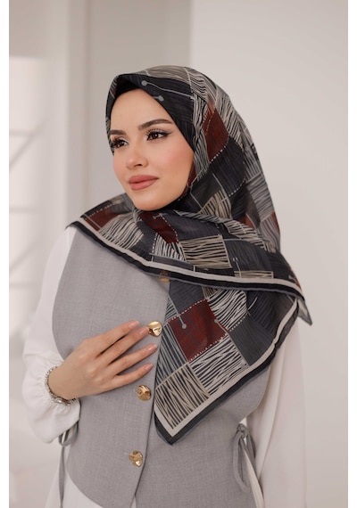 Mimiyum Nota Desen Soft Eşarp Füme