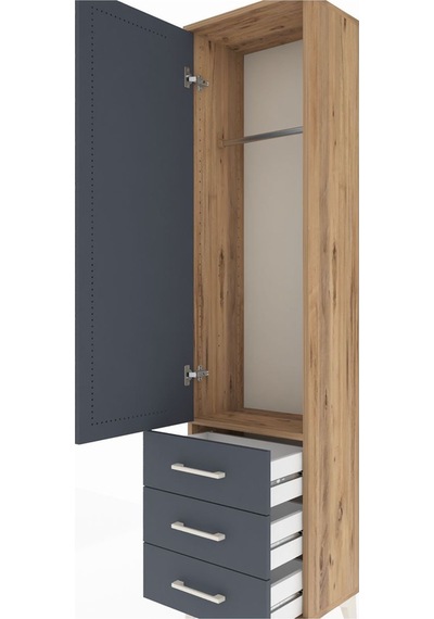Arges Dolap Tek Raflı 3 Çekmeceli Tek Askılı 44x30x182 Çam-an... Çam