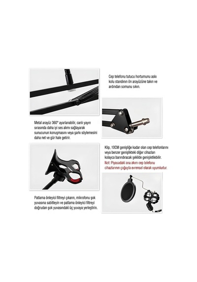 Nb39 Pro Masa Tipi Mikrofon Standı, Pop Filtre, 70 Cm