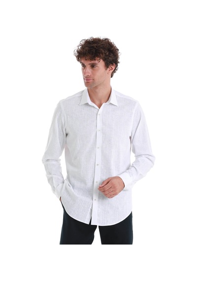 Hatemoğlu Beyaz Comfort Fit Baskılı Slim Yaka Uzun Kollu Spor Gömlek 24d190000007 406 Beyaz