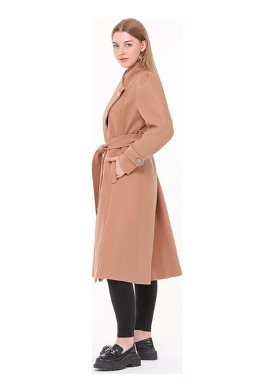 Neşeli Butik Kadın Midi Oversize Yün Kaşe Kaban Nbpltn03 - Camel Camel