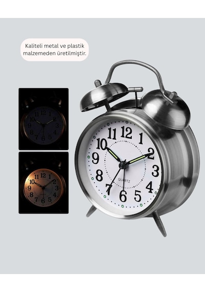 Yuvarlak Gümüş Dekoratif Işıklı Masa Üstü Saat Alarmlı Sessiz Çalışma Renkli 28244998