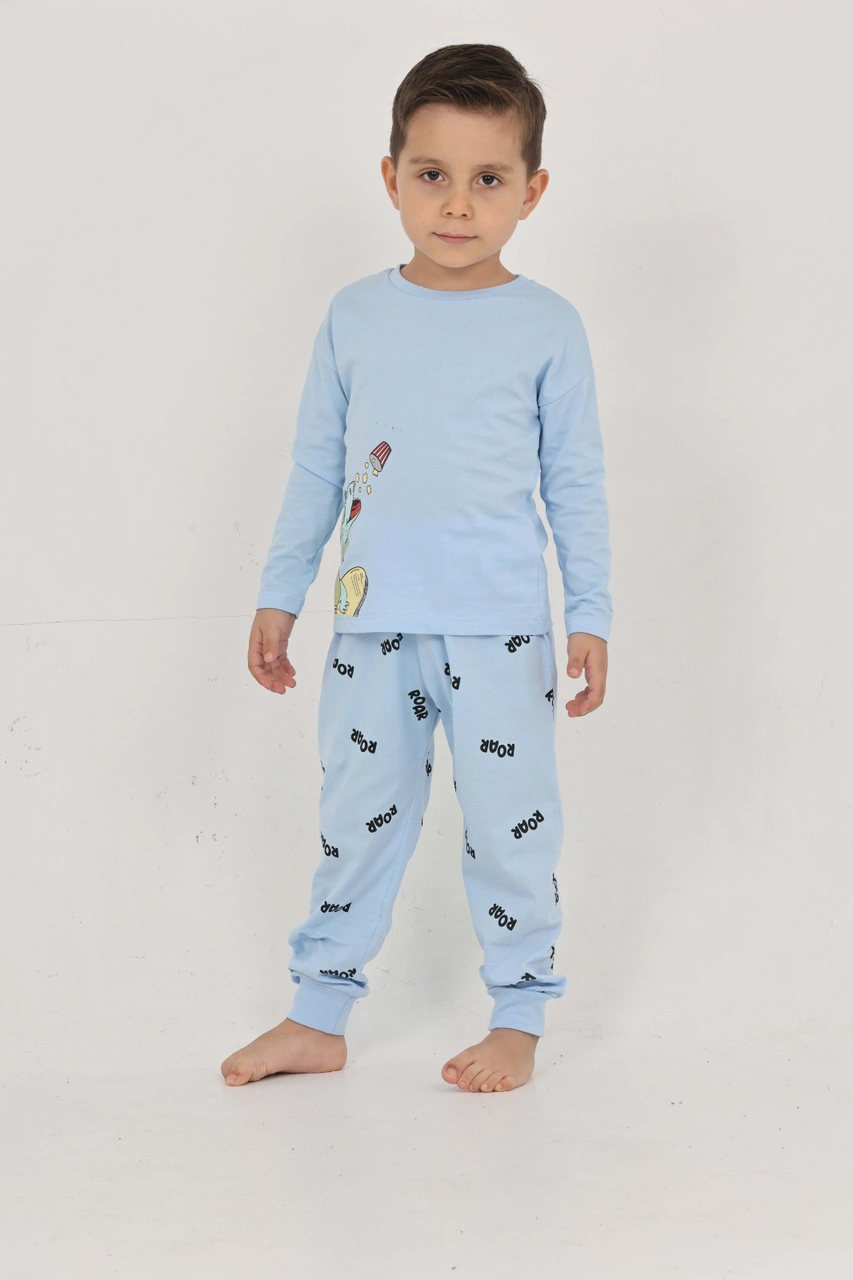 Toontoy Kids Toontoy Erkek Çocuk Roar Baskılı Pijama Takım Mavi