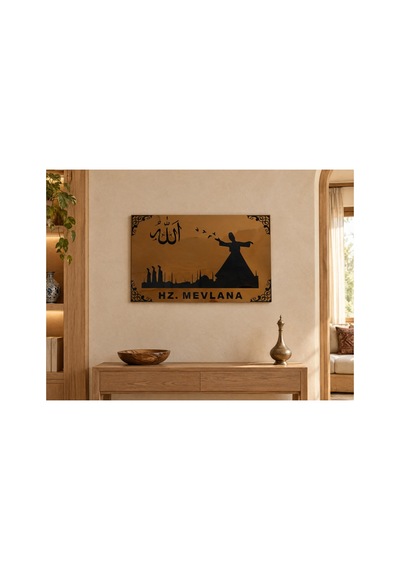 Hz. Mevlana Temalı Duvar Dekoru Tablo Pleksi Ve Ahşabın Birleşimi 300x19 Cm Bronz Renk