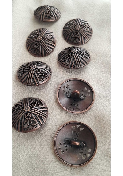 Antık Bakır Metal Düğme 27 Mm 8 Adet