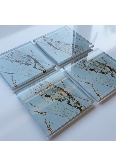 4'lü Takım Cam Bardak Altlığı 10cm X 10cm Gold Detaylı Diğer